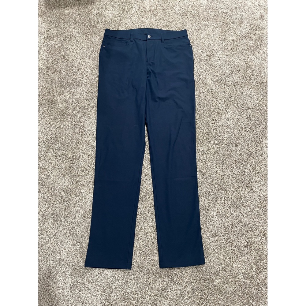 Lululemon Commission Pant Slim Navy Blue Warpstreme Chino LM5AQMT Size 34 x 36